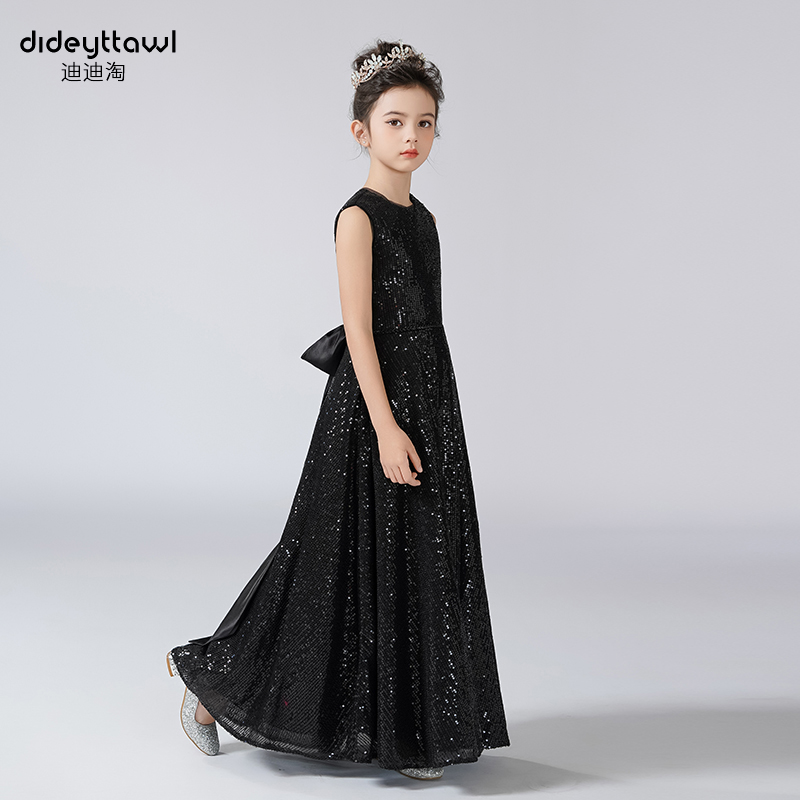 迪迪淘儿童高贵礼服黑色修身演出服女童钢琴小提琴管弦乐演奏礼服