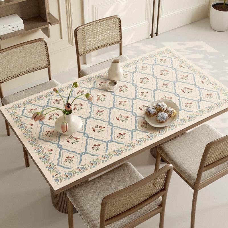 蓝绯花畔法式皮革餐桌垫轻奢长方形防水茶几台桌面高级感桌布垫子,居家布艺,桌布,淘宝优惠券,粉丝福利购,淘宝优惠卷