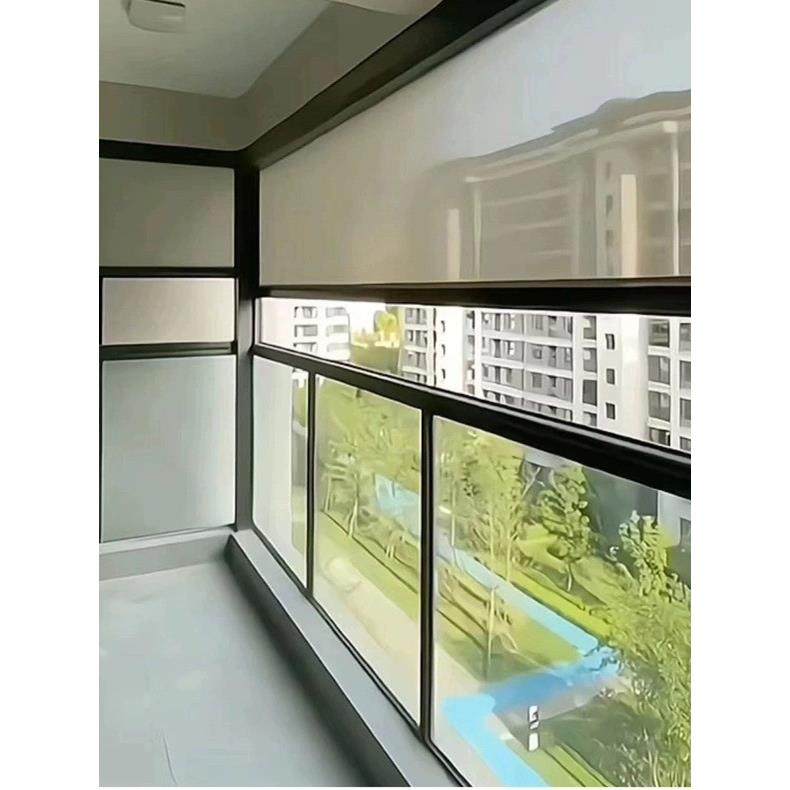 超大宽无框阳台电动智能防风防雨防晒防防尘蚊虫卷帘纱窗遮阳帘