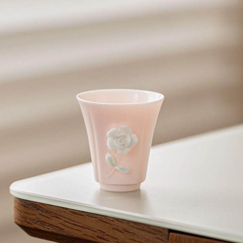 粉色手工捏花闻香杯女士个人专用主人杯品茗杯喝茶杯单杯小茶碗,餐饮具,茶杯,淘宝优惠券,粉丝福利购,淘宝优惠卷