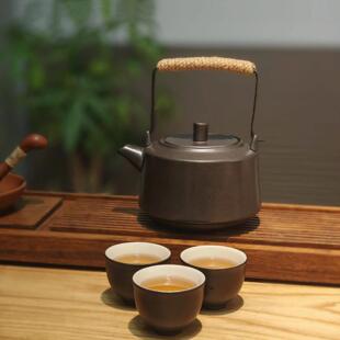粗陶壶围炉煮茶壶户外明火炉炭烧水壶提梁壶家用电陶壶陶瓷泡茶壶