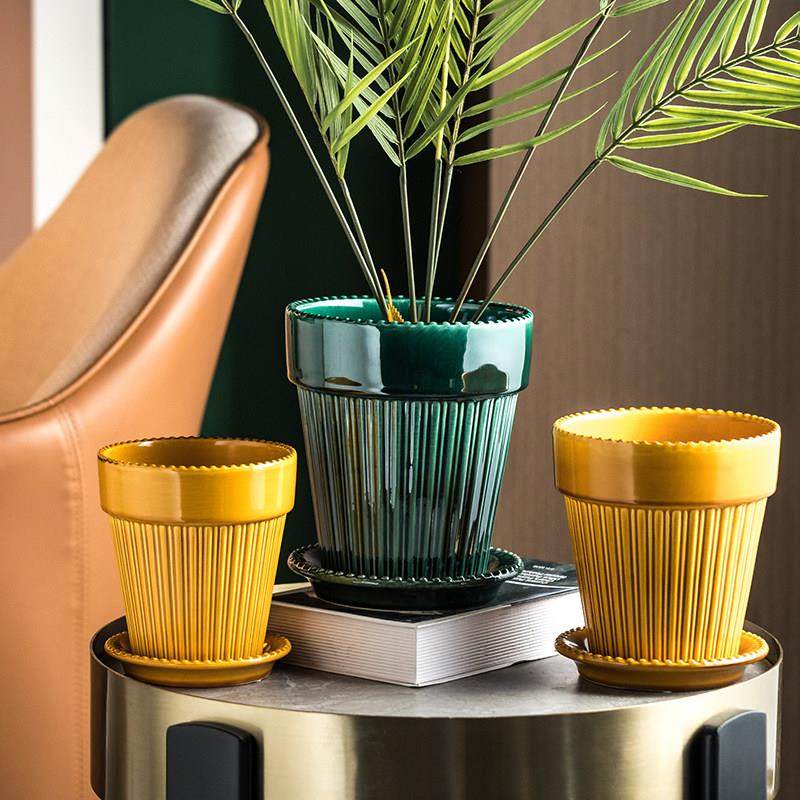 高级感陶瓷花盆高款绿色复古带托盘客厅家用轻奢宝格仕蝴蝶兰北欧,鲜花速递/花卉仿真/绿植园艺,花盆,淘宝优惠券,粉丝福利购,淘宝优惠卷