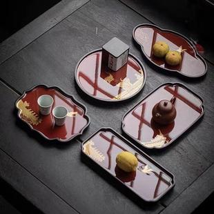 竹制托盘小型茶盘中式干泡台高档家用茶奉敬茶仿大漆壶承沥水茶海