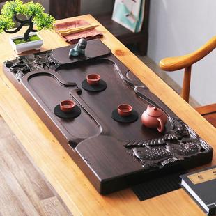 整块黑檀木茶盘实木茶台原木花梨功夫茶具家用大小号简约排水茶海