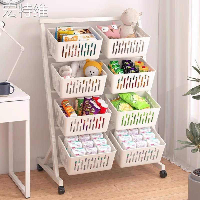 可移动零食置物架落地家用客厅小推车玩具收纳厨房果蔬菜篮置物架
