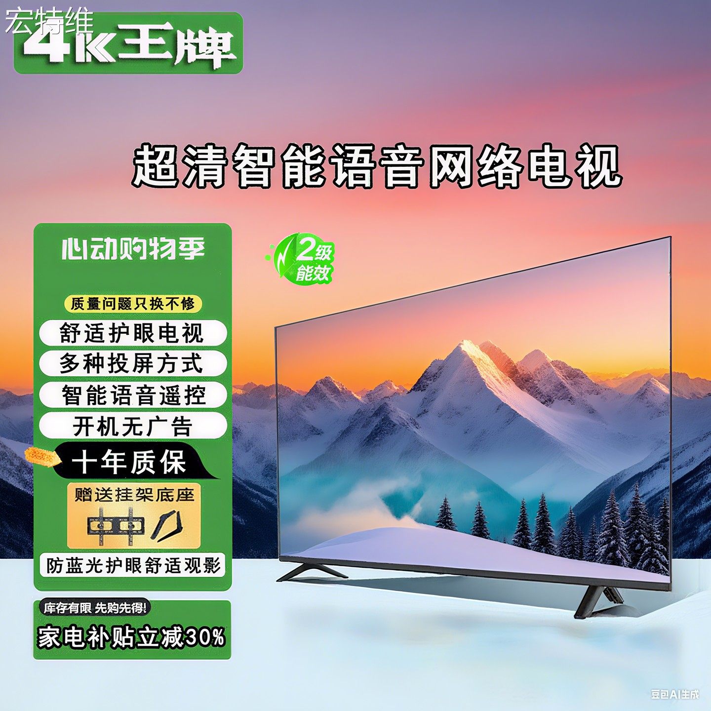 4K王牌新款智能55寸网络电视机家用语音投屏32/40/50寸酒店电视机