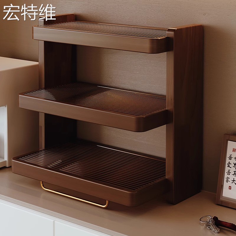 桌面化妆品收纳盒实木置物架台面杂物收纳柜办公桌模型展示整理柜