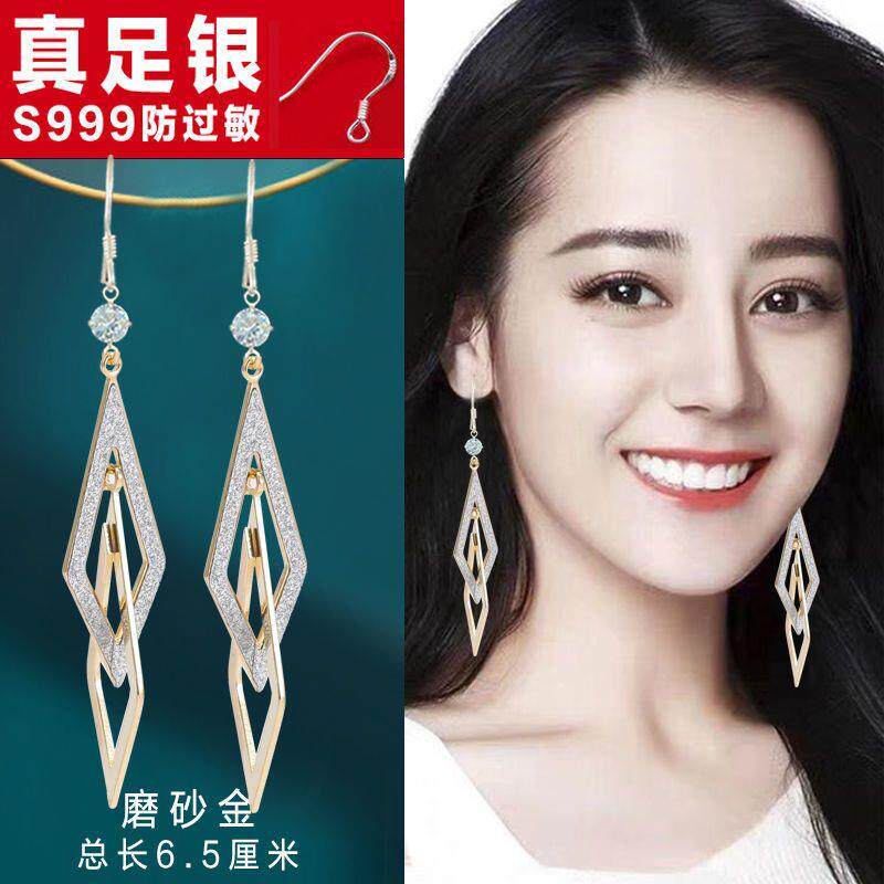 纯银勾长款超闪防过敏显瘦耳环