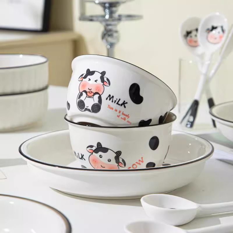 釉下彩碗家用可爱高颜值餐具套装