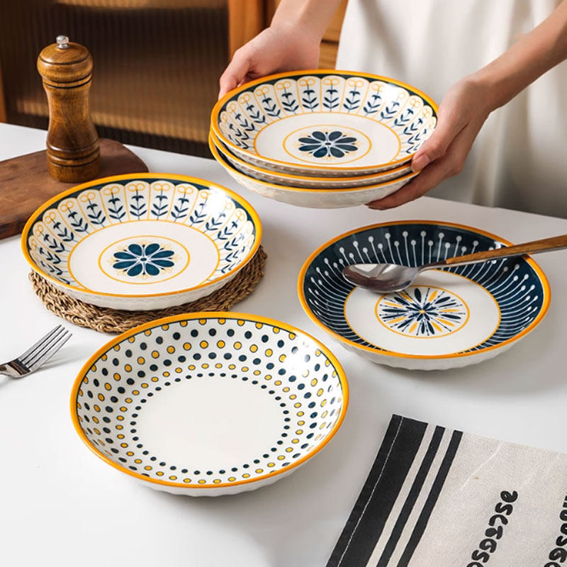 盘子特别好看的高级创意风陶瓷菜盘家用2025新款装菜的盘子深圆盘,餐饮具,盘,淘宝优惠券,粉丝福利购,淘宝优惠卷