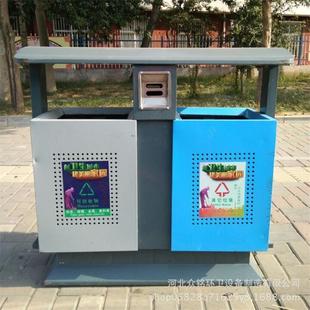 厂家户外公园环卫镀锌板双桶垃圾箱不锈钢垃圾桶欢迎订购