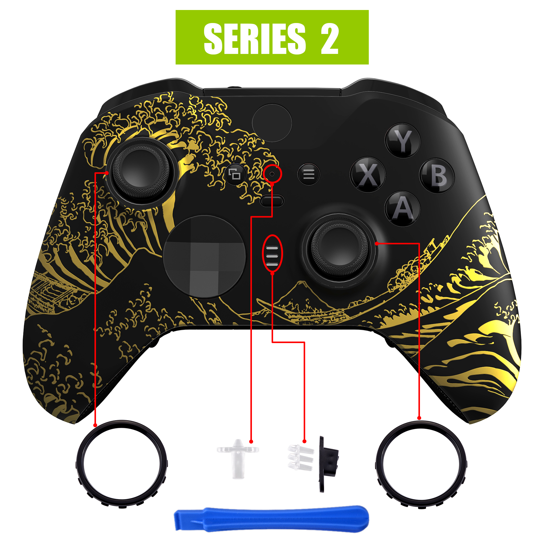eXtremeRate易极改 Xbox Elite Series 2替换面壳冲浪里黑底烫金微软精英2手柄专用前面壳替换改装配件