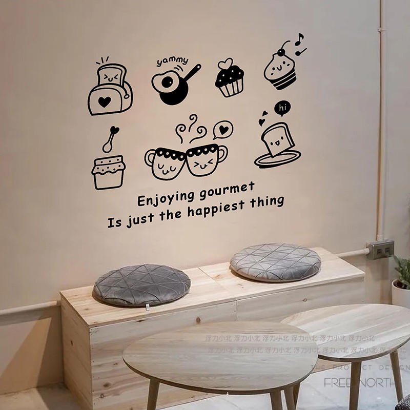 厨房推拉门防撞玻璃贴纸 DIY创意腰线家居墙贴画防水烘琣美食店