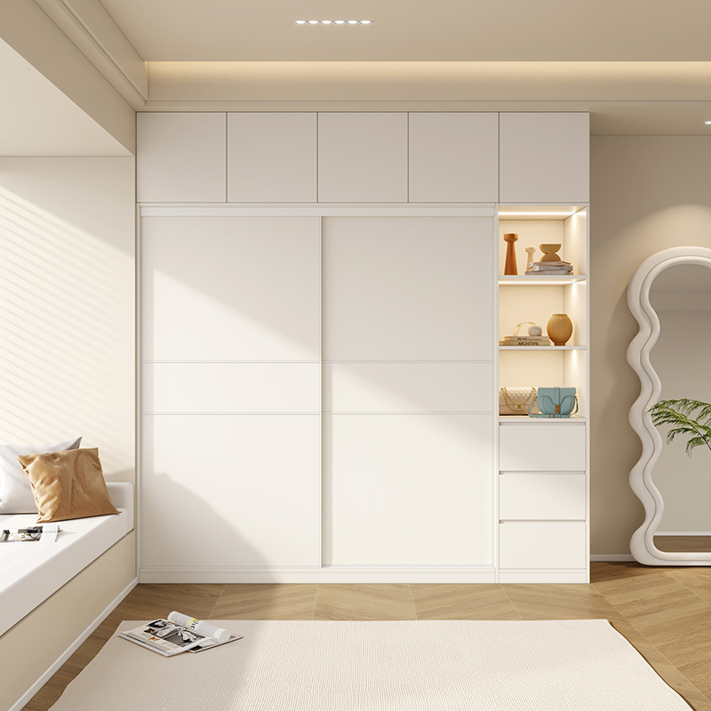 现代简约推拉门衣柜卧室家用边柜置物柜实木定制大容量衣橱收纳柜