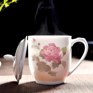 千红窑办公室茶杯毛瓷杯子陶瓷带盖泡茶杯手绘会议杯醴陵瓷器定制