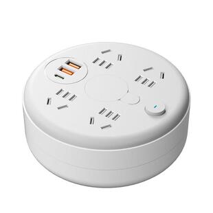 可收纳圆形插座插排多功能插线板多孔位拖线板家用带USB充电插板