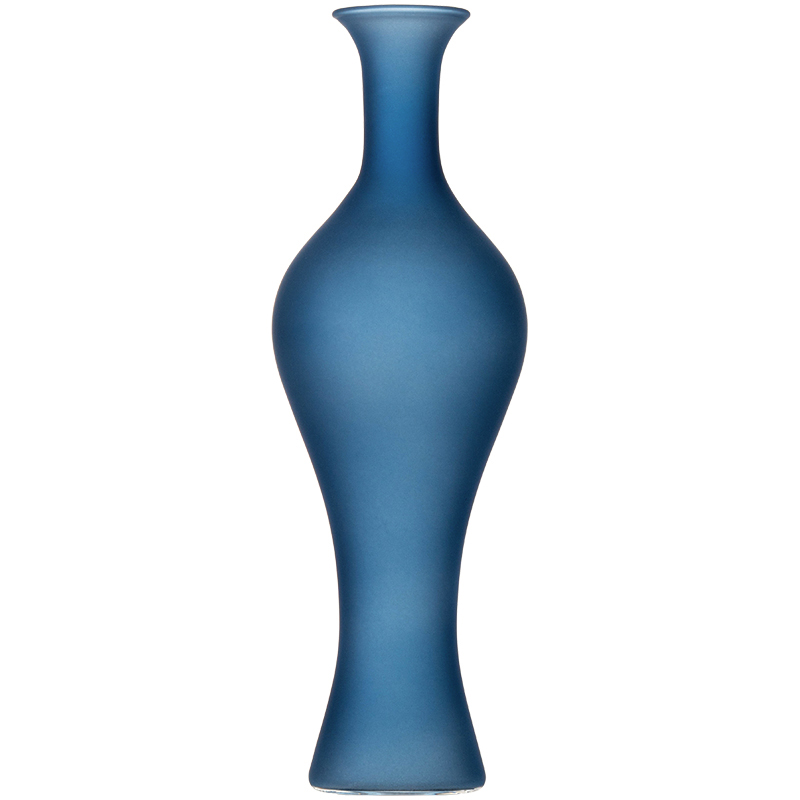 仿宋雀蓝色玉净瓶磨砂玻璃花器透明中式复古文人书房茶室花瓶摆件