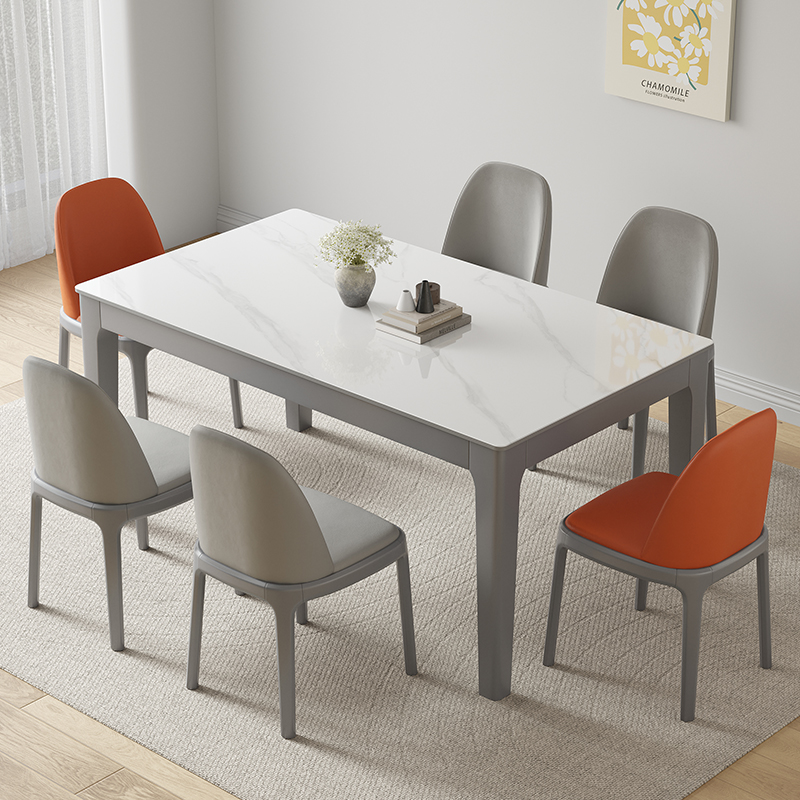 明匠轩家居轻奢灰色长方形岩板餐桌家用大小户型饭厅客厅吃饭桌子