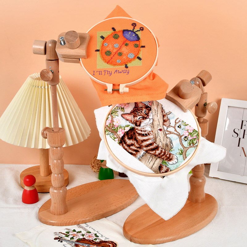 通用可调节台式手工绣架榉木桌面绣绷架子刺绣十字绣框工具固定架
