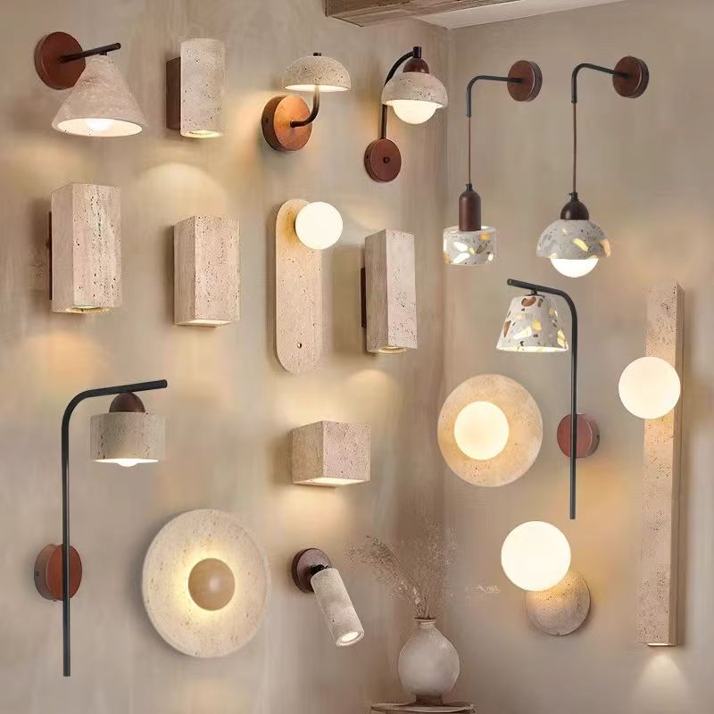 侘寂风黄洞石壁灯卧室床头