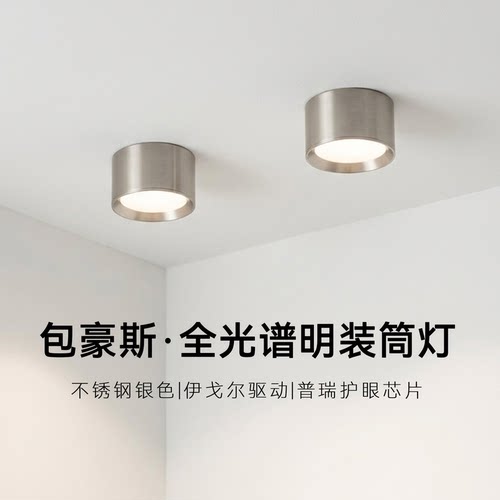 明装筒灯不锈钢射灯包豪斯镍色中古吸顶防眩客厅工业风无主灯