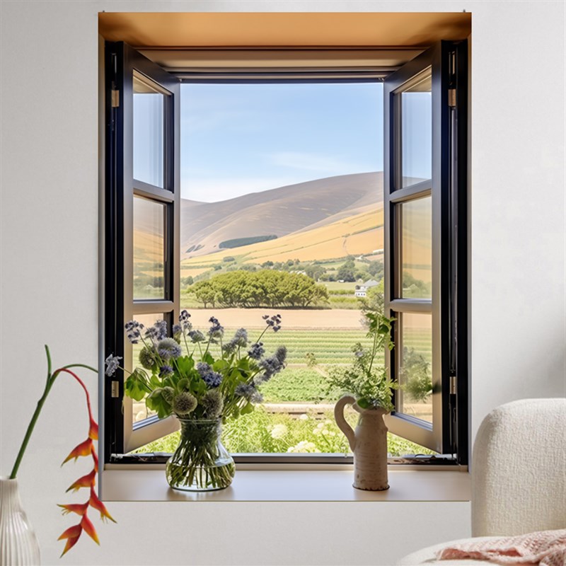 假窗户油画风大幅开窗风景画入户玄关装饰客厅走廊日出风景挂毯in