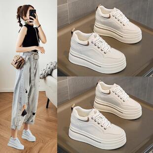 内增高女鞋2026新款真皮厚底小个子搭配裙子的鞋子休闲运动小白鞋