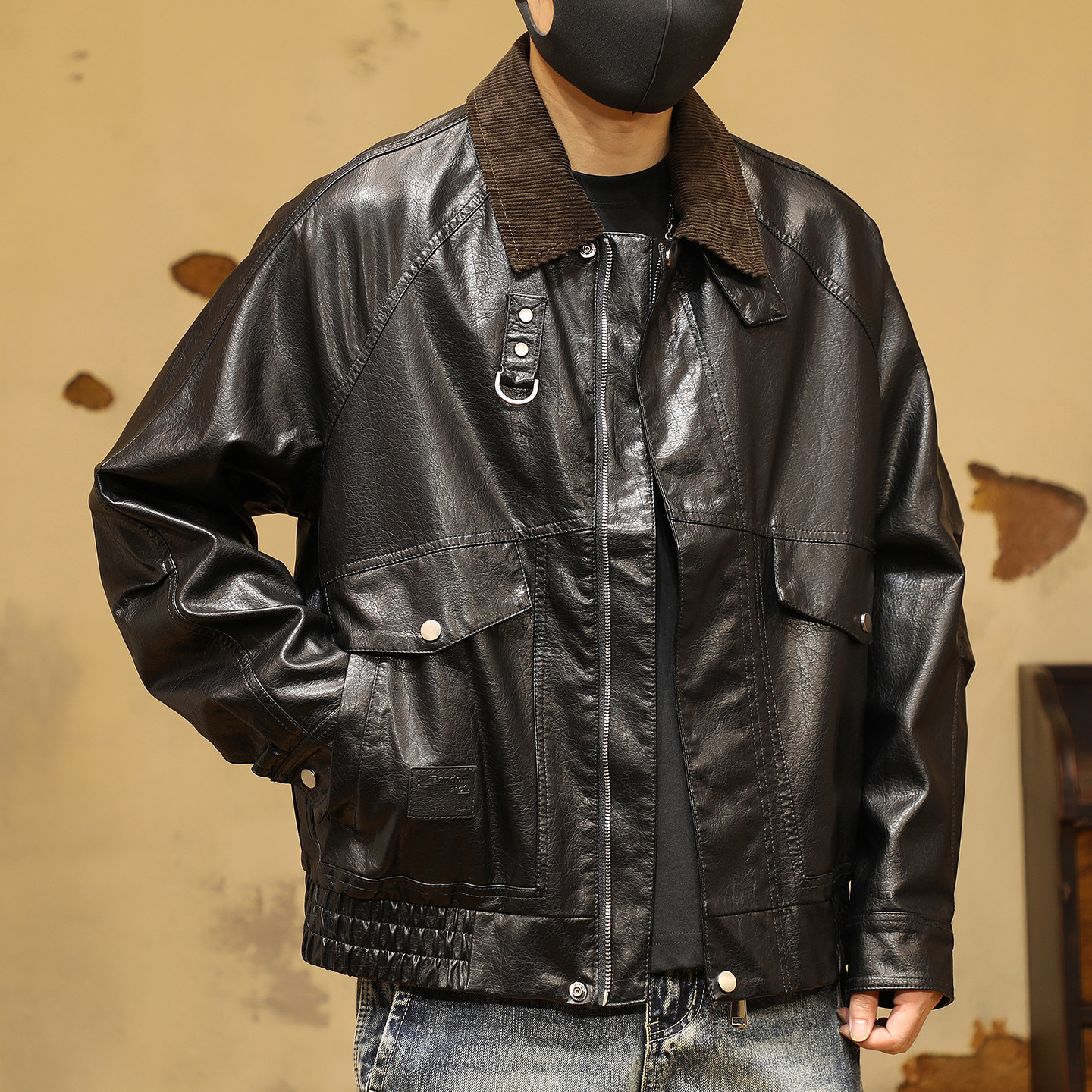 【美式复古工装PU皮衣夹克外套】