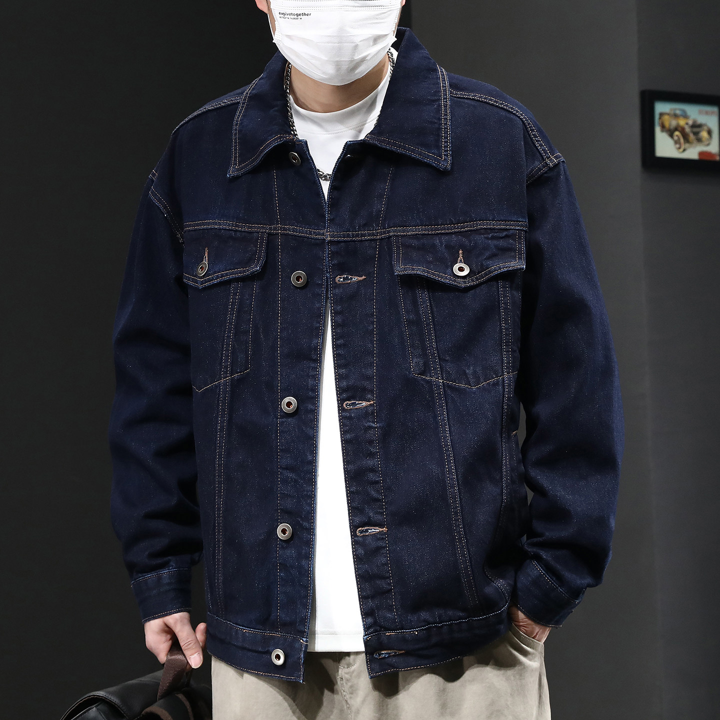 高端日系复古水洗原牛蓝牛仔外套男春季休闲宽松大码夹克上衣潮,男装,牛仔外套,淘宝优惠券,粉丝福利购,淘宝优惠卷