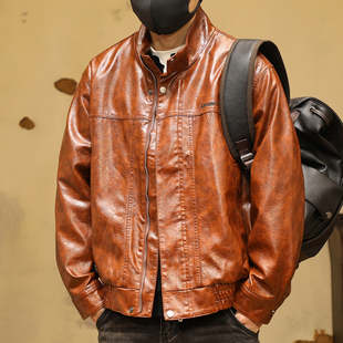 复古软皮衣男宽松机车服潮牌硬汉宽松皮夹克外套男春秋款 美式 经典