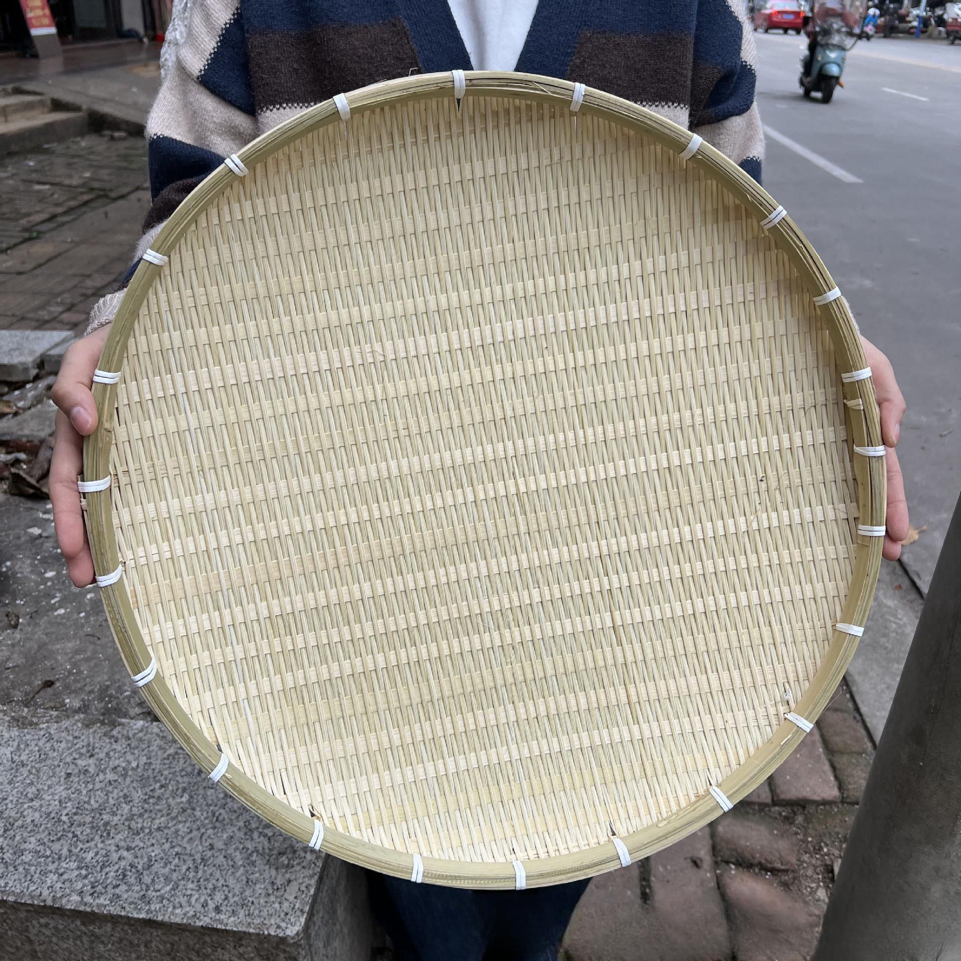 竹编晒盘手工制品晾晒托盘圆形簸箕竹匾绘画装饰酒店水果茶点竹盘图片