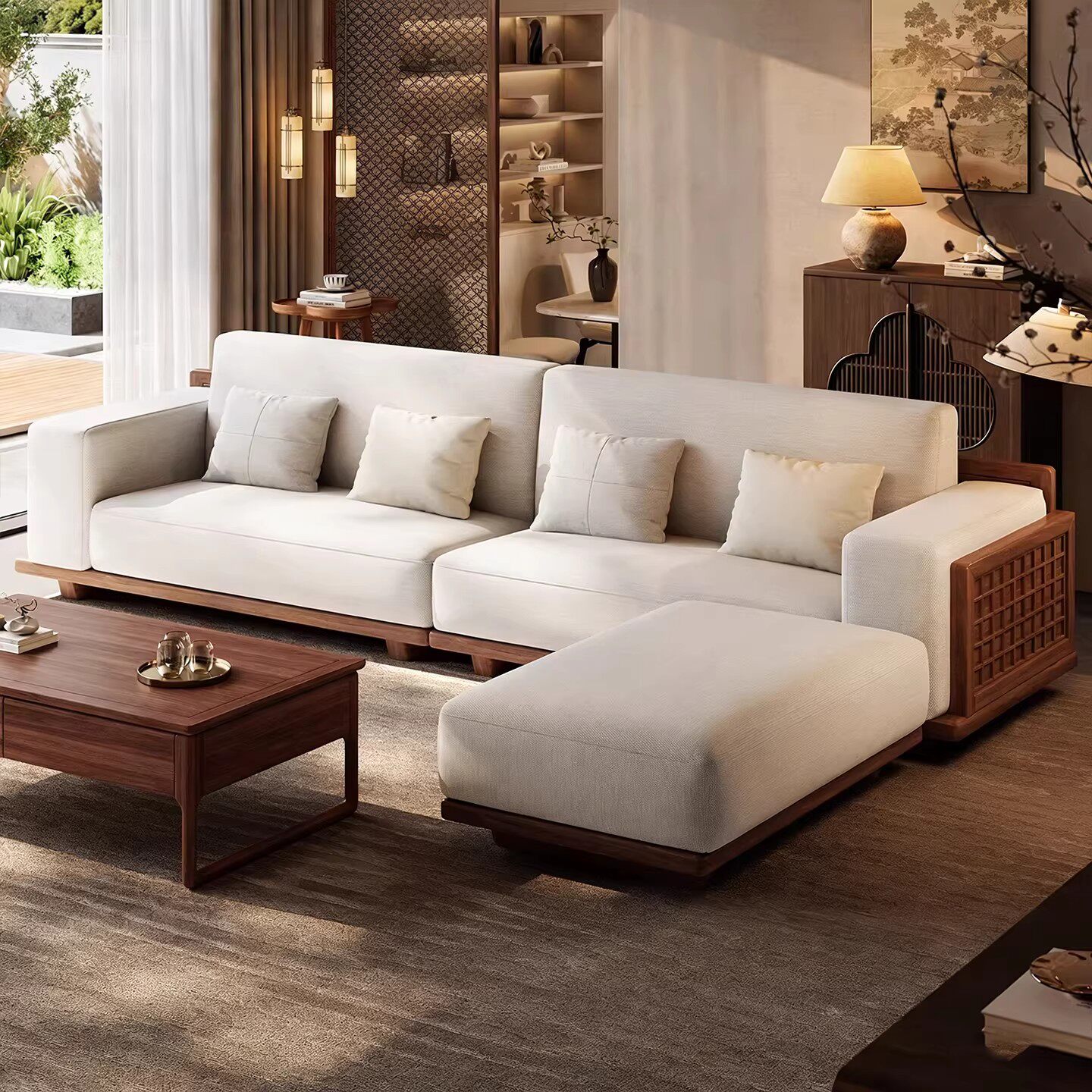 宋氏美学黑胡桃实木沙发客厅组合冬夏两用大直排棉麻布艺实木家具