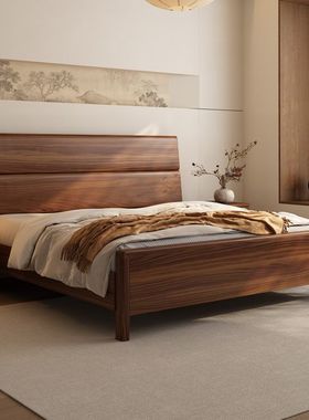 新中式实木床黑胡桃木榫卯木床1.8主卧双人床现代简约1.5婚床家用