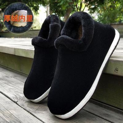 手工布鞋湖南邵阳冬季保暖加绒防滑中老年鞋千层底爸爸居家棉鞋男