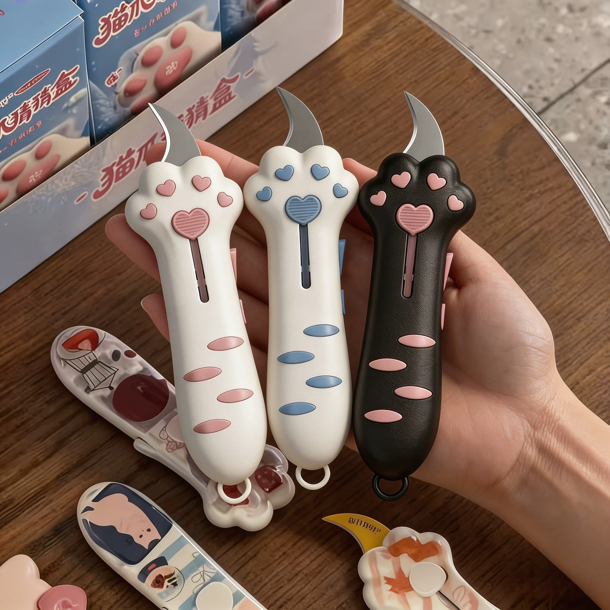 可爱猫爪伸缩便携开箱美工刀