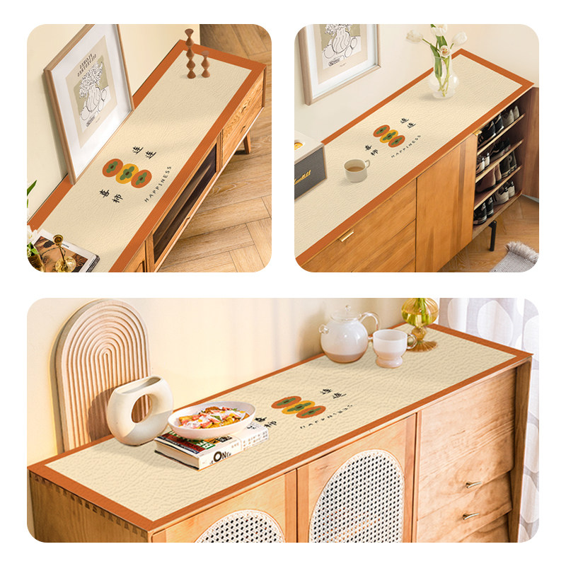 轻奢高级感电视柜桌垫防水耐脏皮革餐边柜鞋柜桌布玄关斗柜垫盖布