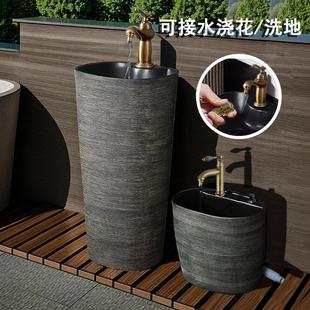 洗脸盆落地式 家用阳台立柱盆小户型立柱式 洗手盆户外一体陶瓷柱盆