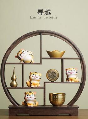 虎年办公室小老虎生肖摆件博古架中式客厅玄关创意家居木质装饰品