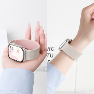 适用苹果手表表带iwatchs11荔枝纹se3亲肤硅胶seriess10超强磁吸s9极简风applewatch高级运动舒适 显手细