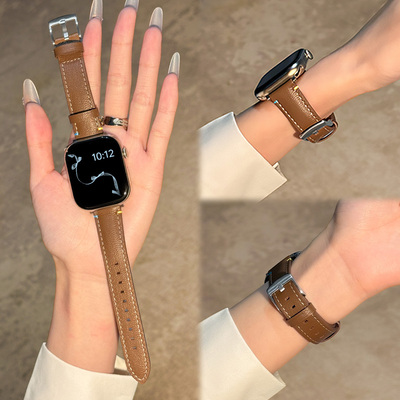 适用苹果手表复古小羊皮轻奢表带