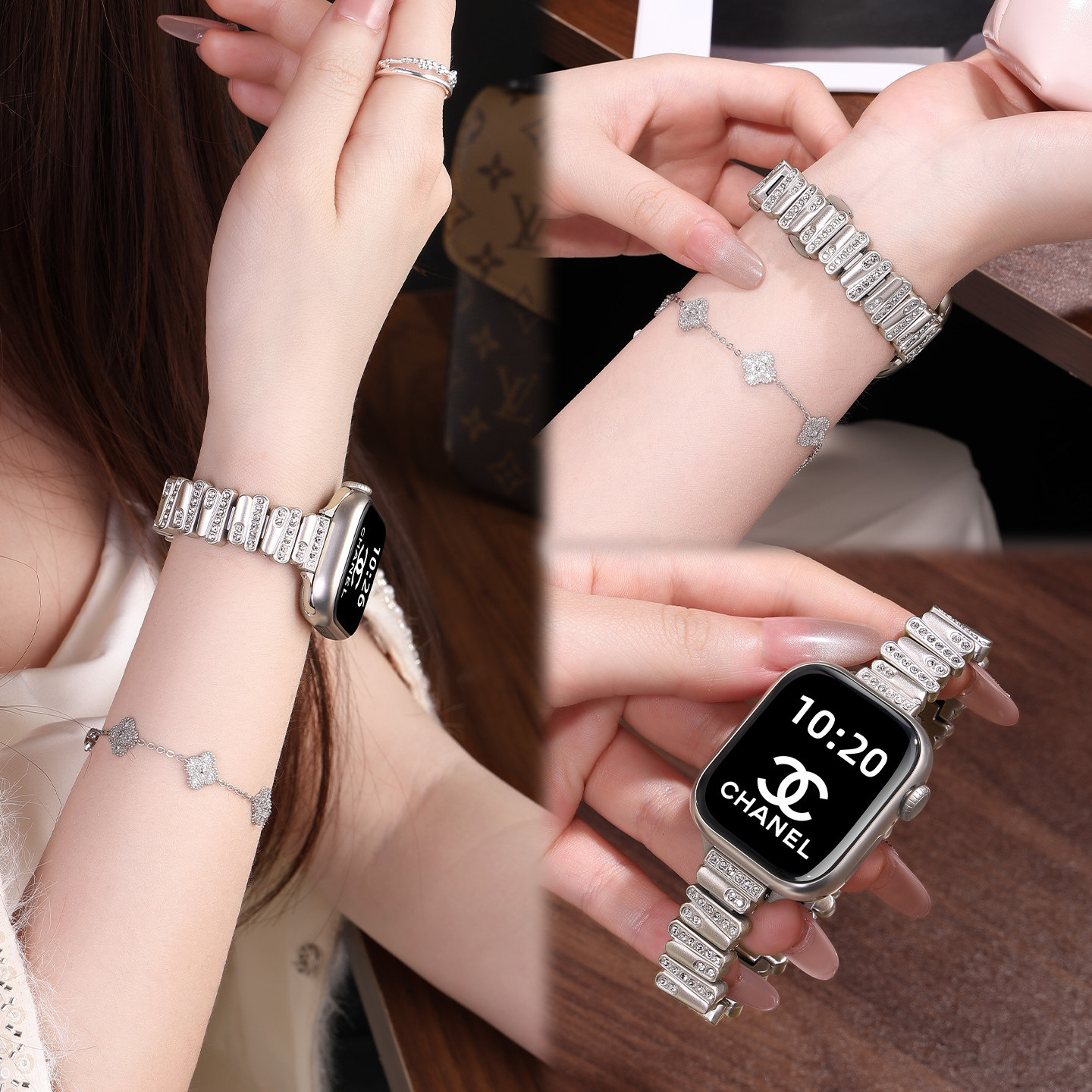 适用苹果表带iWatchS11不规则镶钻金属s10高颜值小蛮腰applewatch9表链se3蝴蝶扣小香风保护壳女边框钻壳夏季