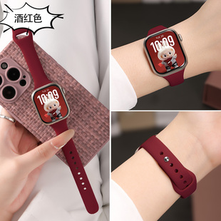 适用applewatch手表表带s11小蛮腰苹果手表专用iwatchs10液态硅胶红色se表链运动表带高颜值ultra超细女生冬