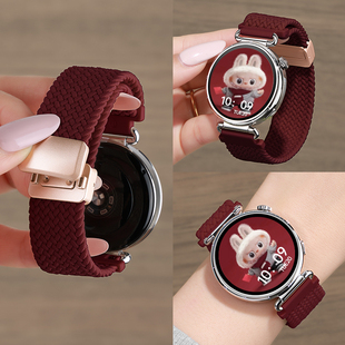 适用华为GT6手表gt4表带watch5新款gt5Pro磁吸编织gt3回环watch4女款酒红gt2尼龙高级pro女运动智能腕带秋冬