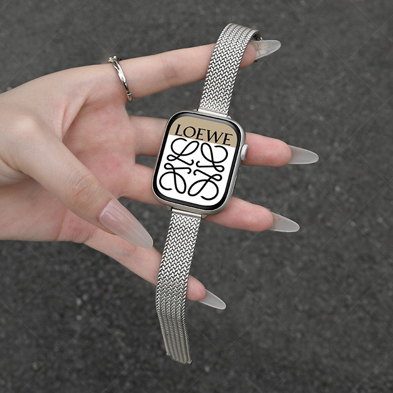 适用iwatch10苹果s9表带applewatch9麦穗磁吸卡扣s8金属se代智能7腕带高级感ultra2女运动s6夏季钢带新款男生