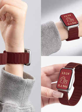 适用小米手环9Pro表带专用新款磁吸硅胶智能8Pro代高级感女生红米watch5运动4秋冬替换腕带redmi红色表链拼色