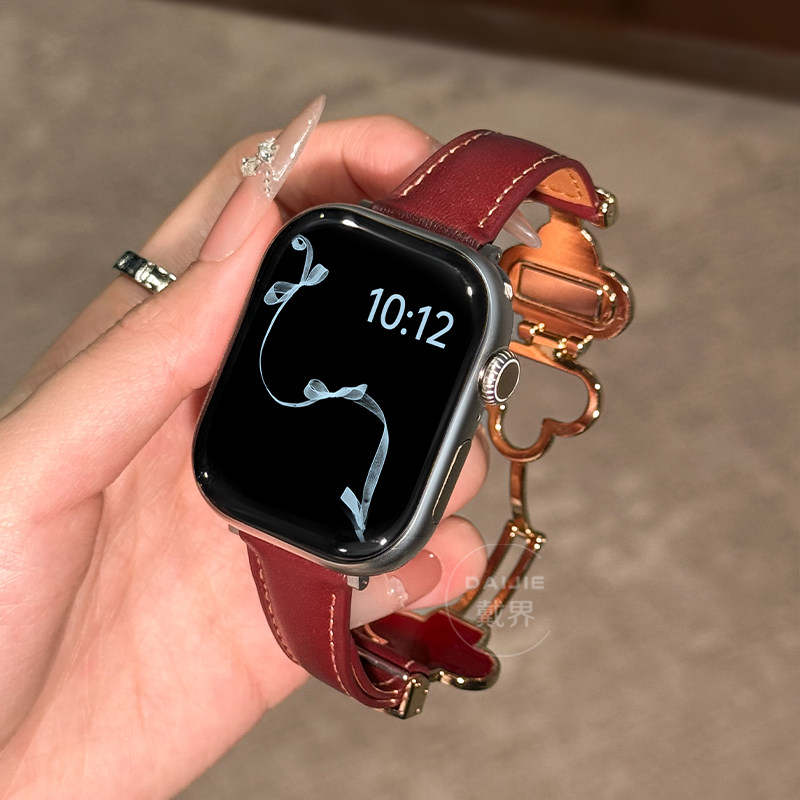 【磁吸扣】适用红米watch4手表带智能6四叶草真皮腕带redmi watch5小米手环8/9pro运动女生秋冬高端红色透气