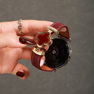 适用小米watch5表带替换新款watchs4女表四叶草color2女款sport女秋冬pro智能s1高级s2真皮磁吸22mm高端红色