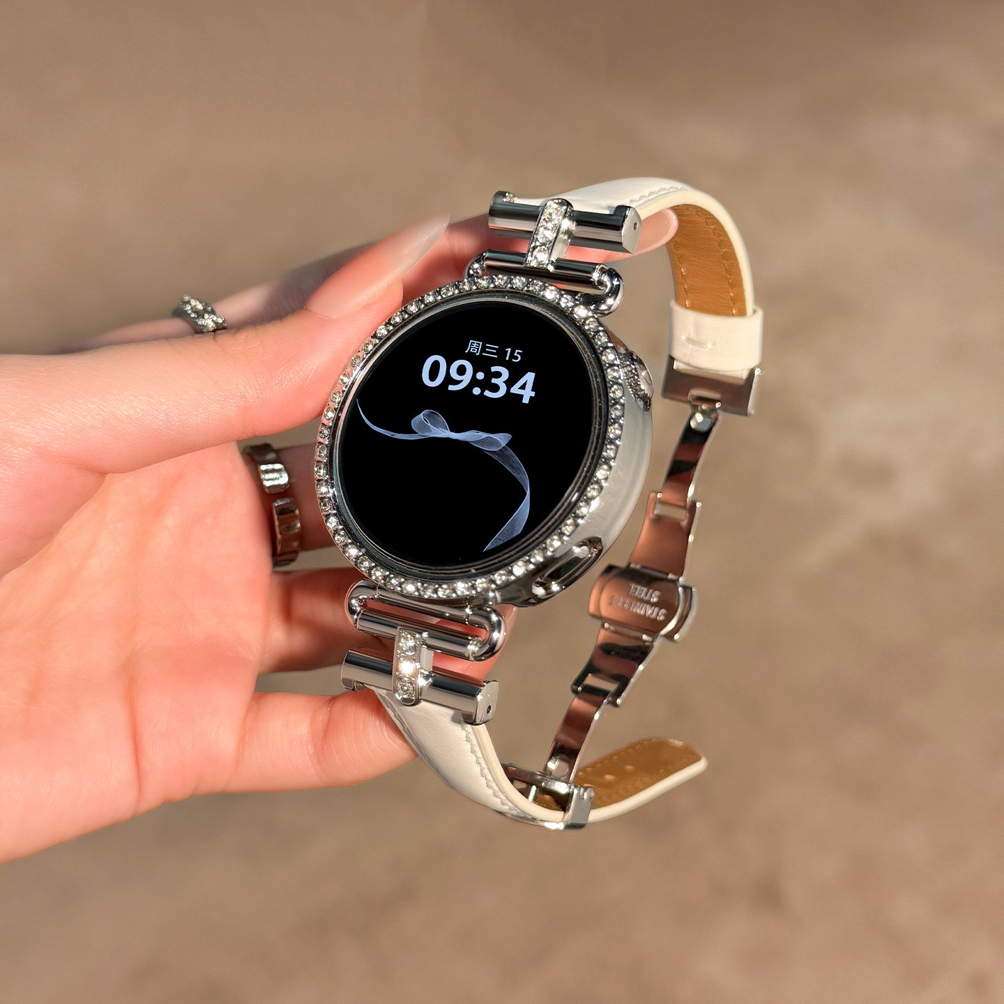 【凯旋门】镶钻蝴蝶扣皮质表带适用华为gt6手表表带高级感gt5时尚watch5小蛮腰gt4/3/2女生真皮荣耀夏季腕带