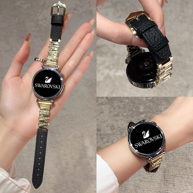 【黑天鹅镶钻】适用华为GT6手表带施华洛闪钻watchgt5表带拼皮质gt5pro真皮watch5荔枝纹gt4女秋冬轻奢高级感,智能设备,智能手表手环表带/腕带,淘宝优惠券,粉丝福利购,淘宝优惠卷