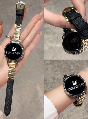 【黑天鹅镶钻】适用华为GT6手表带施华洛闪钻watchgt5表带拼皮质gt5pro真皮watch5荔枝纹gt4女秋冬轻奢高级感